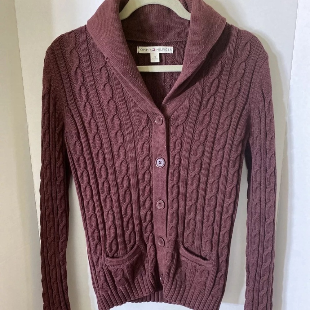 Women’s Tommy Hilfiger Chunky Cable Knit Sweater Button Up Sz Medium
